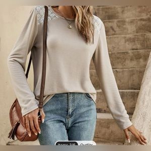 Boutique Guipure Lace Insert Long Sleeve Tee Size X Small NWOT